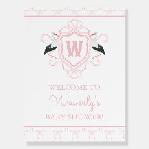 Aquarell Rosa Storch Bogen Monogrammwappen