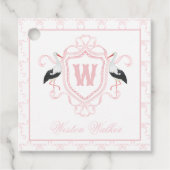 Aquarell-Rosa-Storch-Bogen-Monogrammwappen Geschenkanhänger (Vorderseite)