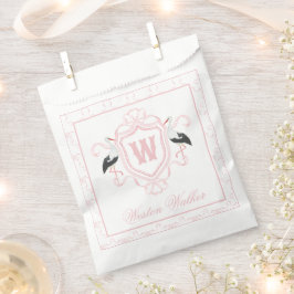 Aquarell-Rosa-Storch-Bogen-Monogrammwappen Geschenktütchen
