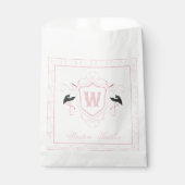 Aquarell-Rosa-Storch-Bogen-Monogrammwappen Geschenktütchen (Vorderseite)