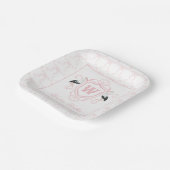 Aquarell Rosa Storch Bogen Monogrammwappen Pappteller (Gewinkelt)