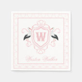 Aquarell Rosa Storch Bogen Monogrammwappen Serviette (Vorderseite)