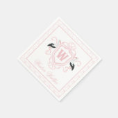 Aquarell Rosa Storch Bogen Monogrammwappen Serviette (Ecke)