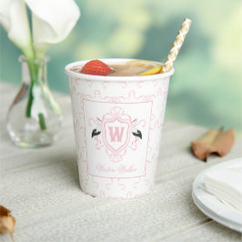 Aquarell Rosa Storch Wappen-Monogramm Pappbecher
