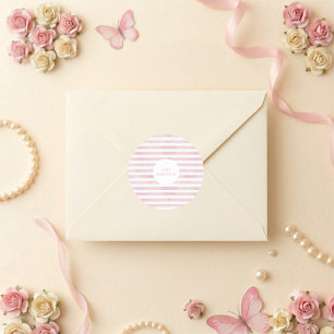 Aquarell Rosa Streifen Elegante Babyparty Runder Aufkleber