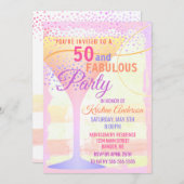 Aquarell-Rosa Striped 50 und fabelhaften Einladung (Vorne/Hinten)
