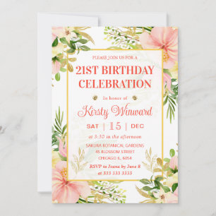 Aquarell Rosa Tropische Blumen Geburtstag Einladung