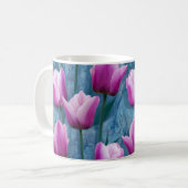 Aquarell Rosa Tulips & Blue Stucco Kaffeetasse (Vorderseite Links)