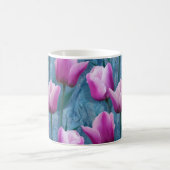 Aquarell Rosa Tulips & Blue Stucco Kaffeetasse (Mittel)