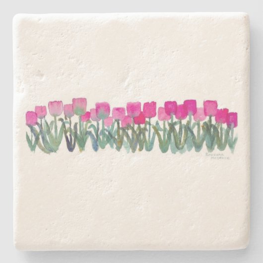 Aquarell Rosa Tulips Limestone Untersetzer (Vorderseite)