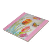 Aquarell-Rosa-Tulpen-Blumen-Keramikfliese Fliese (Seite)