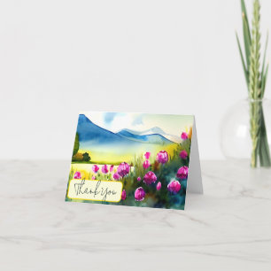 Aquarell rosa Tulpen und Berg anpassbar Karte