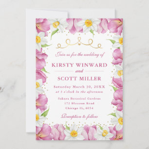 Aquarell Rosa Tulpen und Osterglocken Hochzeit Einladung