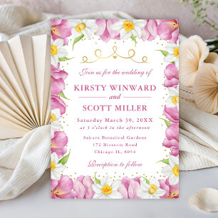 Aquarell Rosa Tulpen und Osterglocken Hochzeit Einladung