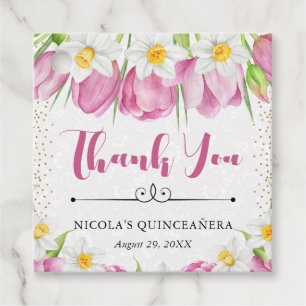 Aquarell-Rosa Tulpen und Osterglocken Quinceanera Geschenkanhänger
