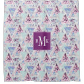 Aquarell-rosa u. blaues Palme-Muster Duschvorhang (Vorderseite)