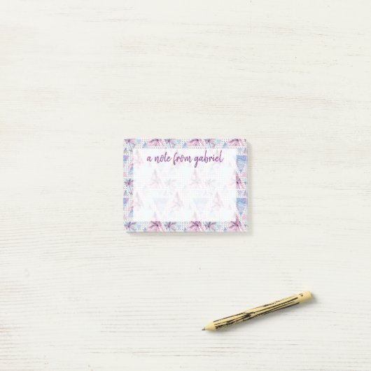 Aquarell-rosa u. blaues Palme-Muster Post-it Klebezettel (Auf Schreibtisch)