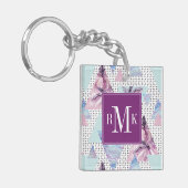 Aquarell-rosa u. blaues Palme-Muster Schlüsselanhänger (Vorderseite links)