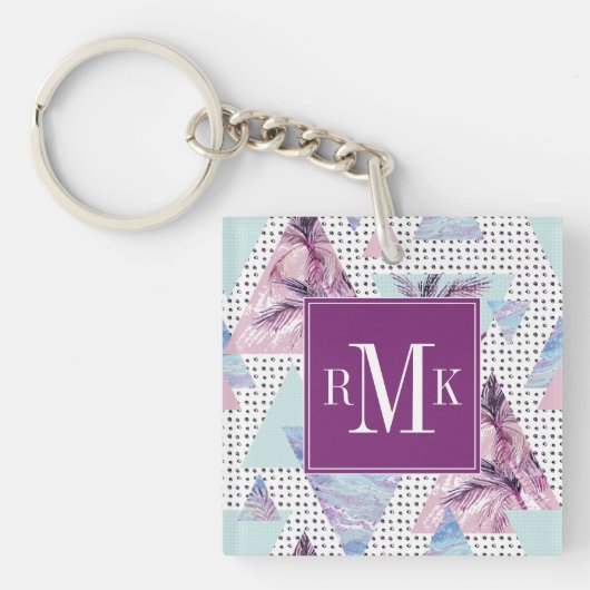 Aquarell-rosa u. blaues Palme-Muster Schlüsselanhänger (Vorderseite)
