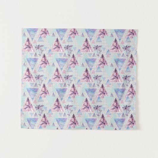 Aquarell-rosa u. blaues Palme-Muster Wandteppich (Vorderseite (Horizontal))