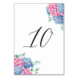 Aquarell-Rosa und Blaue Hortensien Tisch 10 Tischnummer
