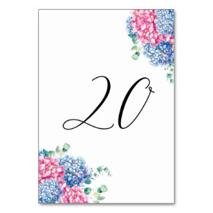 Aquarell-Rosa und Blaue Hortensien Tisch 20 Tischnummer
