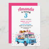Aquarell Rosa und Blauer Eiskrem LKW Geburtstag Einladung (Vorne/Hinten)