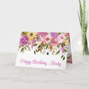 Aquarell-Rosa und Gelbe Frühlingsblumen Geburtstag Karte