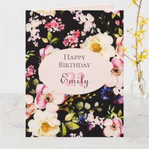 Aquarell-Rosa- und Gelbe Rosen auf Schwarz, Geburt Karte