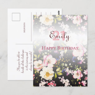 Aquarell-Rosa- und Gelbe Rosen auf Schwarz, Geburt Postkarte