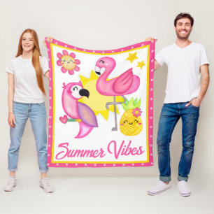 Aquarell Rosa und Gelbe Tropische Vögel Sommer Fleecedecke