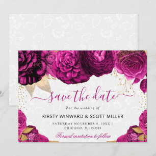 Aquarell-Rosa- und Gold-Blumen-Hochzeit Save The Date