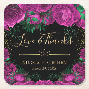 Aquarell-Rosa und Gold Glamour Rosen Hochzeit Rechteckiger Pappuntersetzer