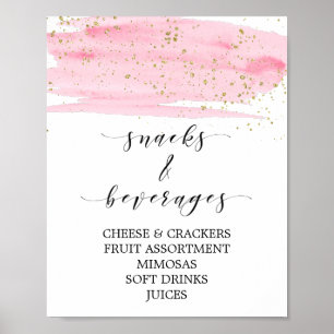 Aquarell-Rosa- und Gold-Schild für Snacks und Getr Poster