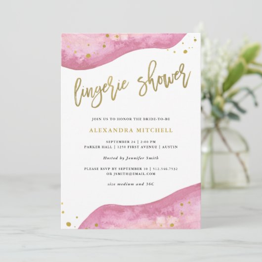 Aquarell-Rosa und GoldGeode Wäsche-Dusche Einladung (Stehend Vorderseite)
