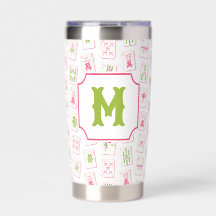 Aquarell-Rosa- und Grün-Bogen-Mahjong-Kacheln-Mono