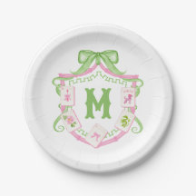 Aquarell-Rosa- und Grün-Schleife-Mahjong-Monogramm