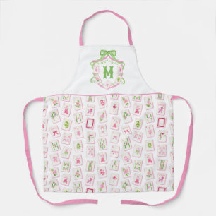 Aquarell-Rosa- und Grün-Schleife-Mahjong-Monogramm Schürze