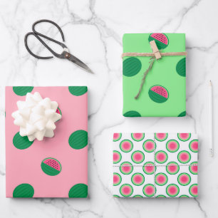 Aquarell-Rosa- und Grün-Wassermelonen-Muster Geschenkpapier Set