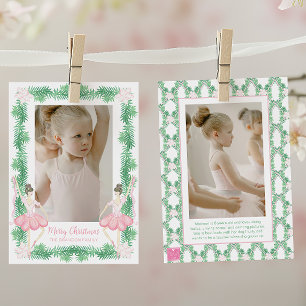 Aquarell-Rosa- und -Grün-Weihnachts-Ballerinen-Fot Feiertagskarte
