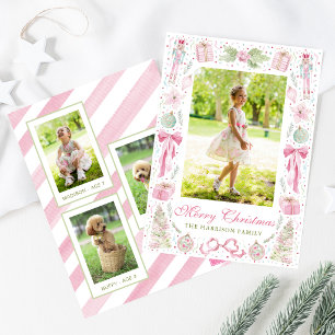 Aquarell-Rosa- und Grün-Weihnachtsrahmen-Foto Feiertagskarte
