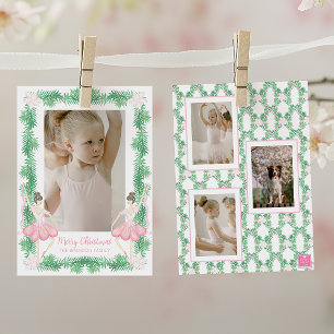 Aquarell-Rosa- und -Grüne-Weihnachts-Ballerinen-Fo Feiertagskarte