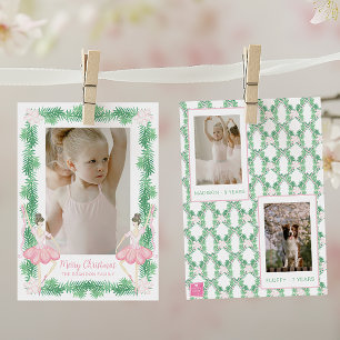 Aquarell-Rosa- und -Grüne-Weihnachts-Ballerinen-Fo Feiertagskarte