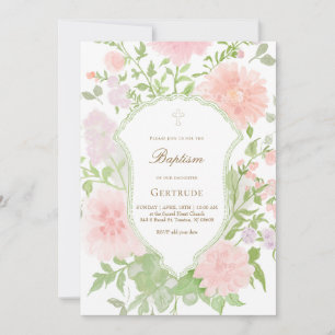 Aquarell rosa und lila große Blumen Taufe Einladung