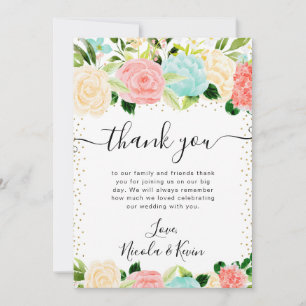 Aquarell-Rosa- und Minzblüten-Hochzeit Dankeskarte