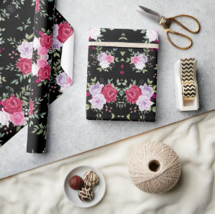 Aquarell-Rosa- und rote Blumen-Vintage-Muster einz Geschenkpapier