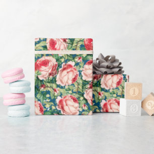 Aquarell-Rosa- und -Rote-Rosenblumen und Grüne Blä Geschenkpapier