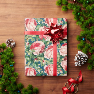 Aquarell-Rosa- und -rote Rosenblumen und grüne Blä Geschenkpapier