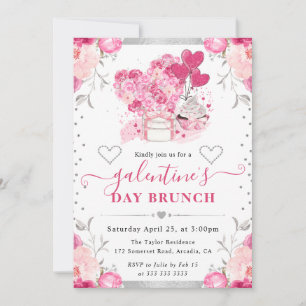 Aquarell Rosa und Silber Blumen Galentine's Day Einladung
