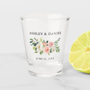 Aquarell-Rosa-Wangenrot-Weiße-Floral-Hochzeit Schnapsglas